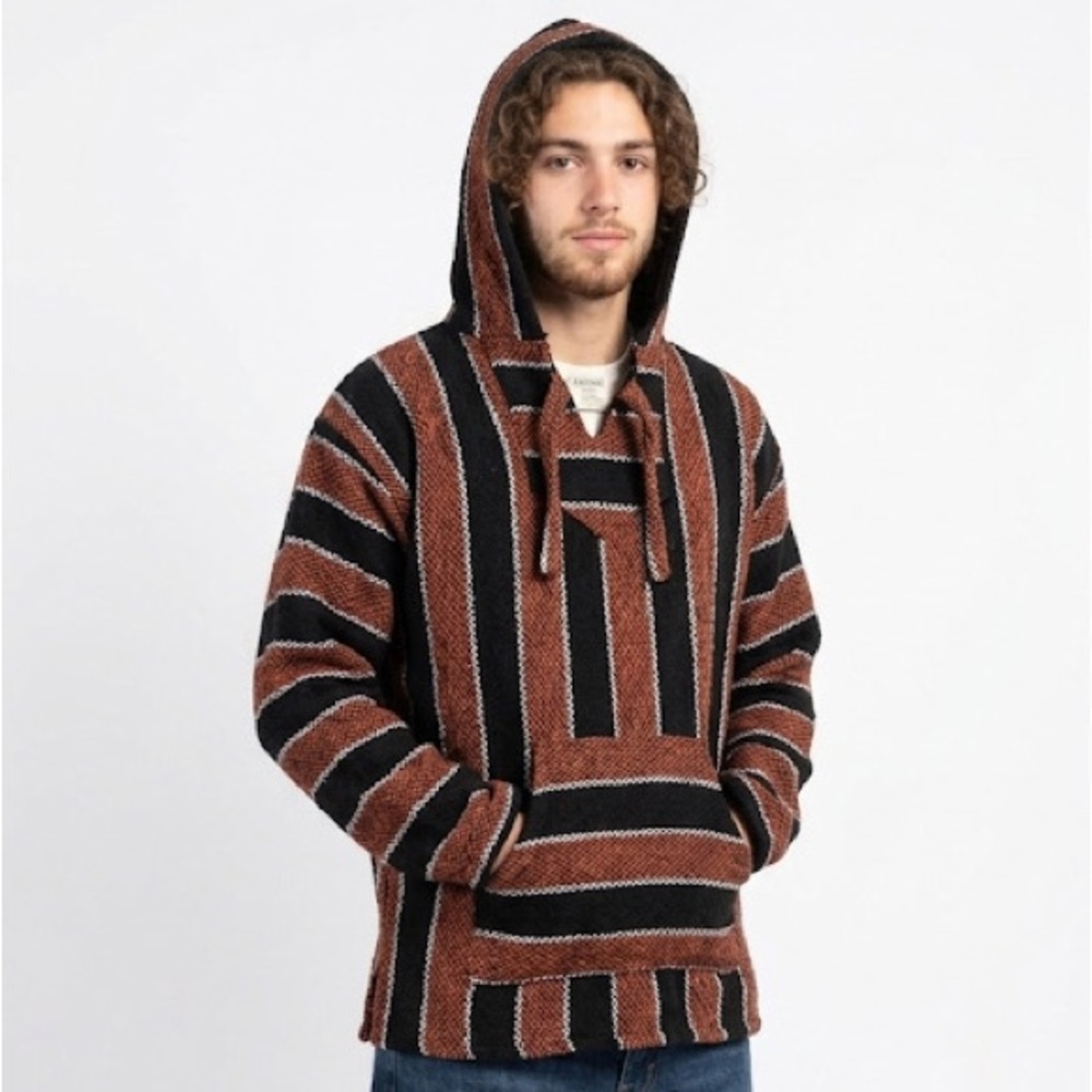 Vintage Drug Rug Artisan Knit Poncho Hippy Festival 90’s Baja Hoodie Surf Mexico